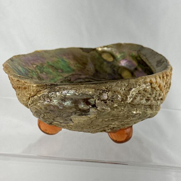 Vintage MCM Large Abalone Shell Footed Bowl Dish Smudge Stick Candy Trinket - Picture 6 of 8